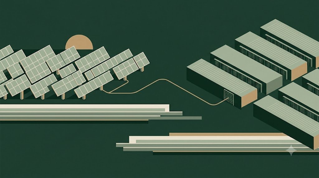 Solar array connected by private cable to a data centre